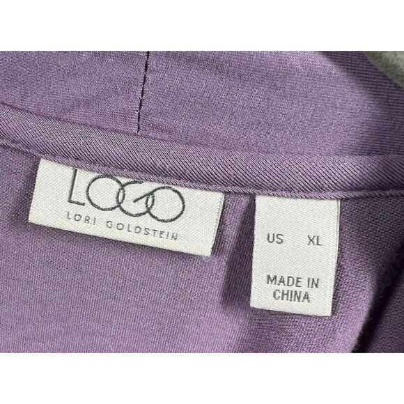 LOGO Lori Goldstein Jacket Large Purple Sheer Ruffle Floral Long Sleeve Stretch - Picture 2 of 6